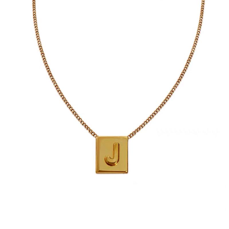 Gold Square Letter Necklace - Luxury English Alphabet Pendant on Clavicle Chain