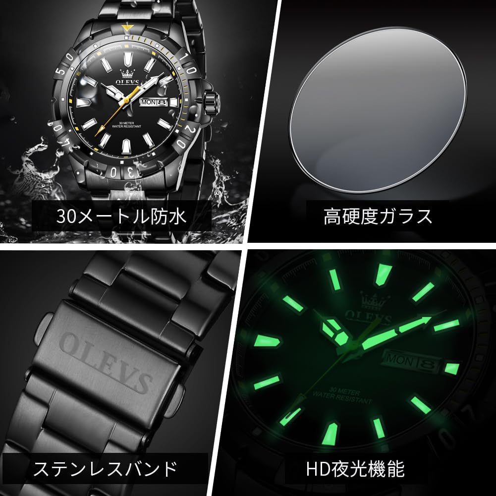 OLEVS Men's Quartz Watch, Popular, Stylish, Cool, Multi-Function Watch, Stainless Steel, Waterproof, Luminous, Date, Analog, Fashionable, Student,