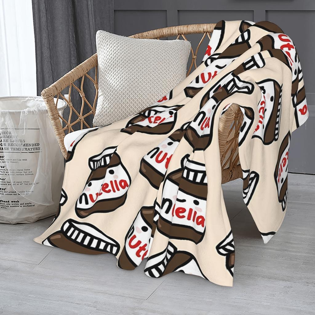 Cartoon Nutella Flannel Blanket - Hazelnut Spread | Soft Tear-Resistant | All-Season Home Decor & Playful Gift
