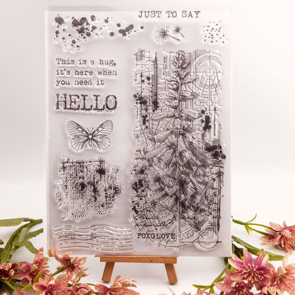 Transparenter Silikonstempel mit Blumenblatt, zum Versiegeln, für DIY-Scrapbooking-Alben, transparente Stempel, Schmetterlingsdame, Rebe