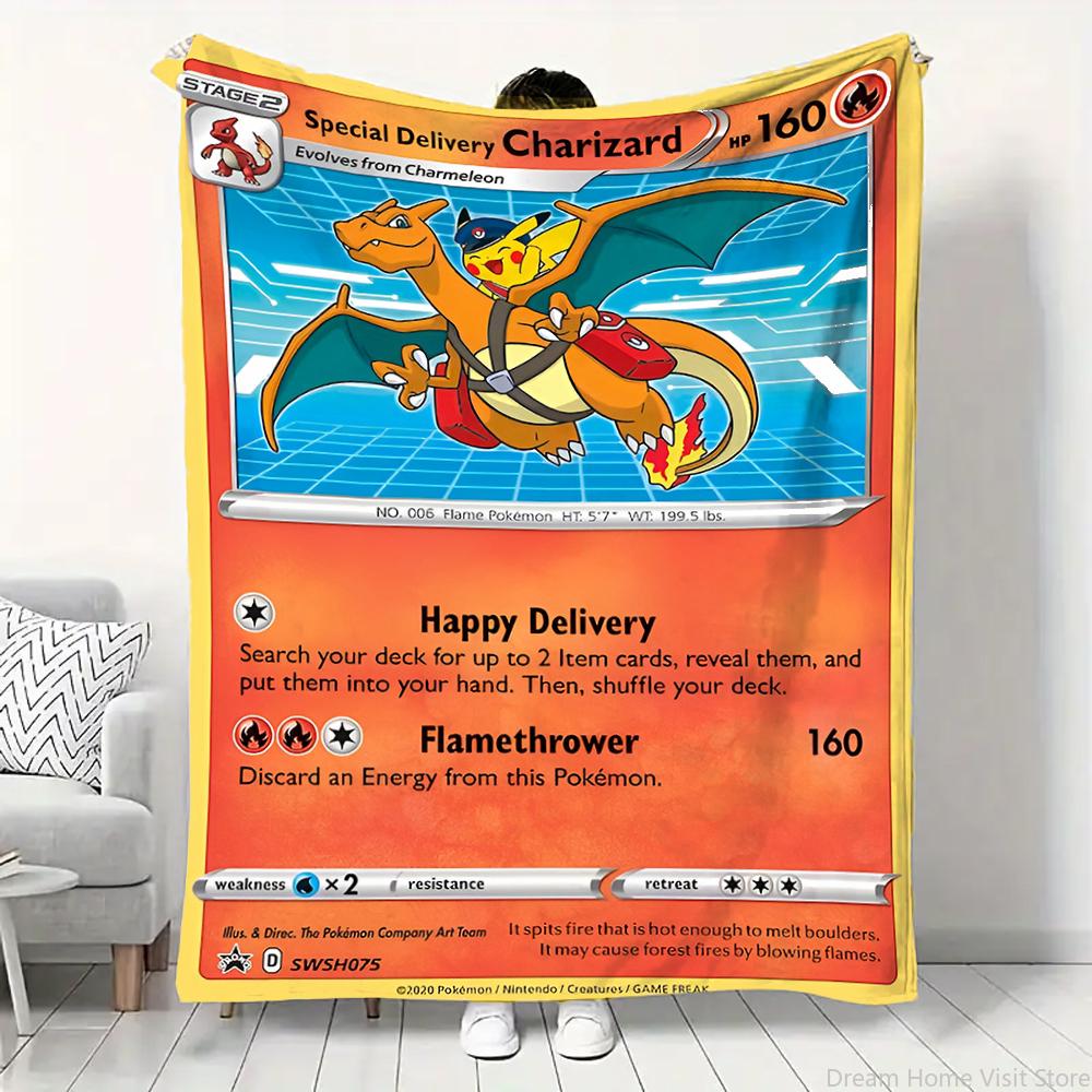 Pokemon Cartoon Kaart Pikachu Flanellen Deken Figuren Huis Bank Lunchpauze Dekens Kinderen Student Deken Slaaphoes Kinderen Cadeau