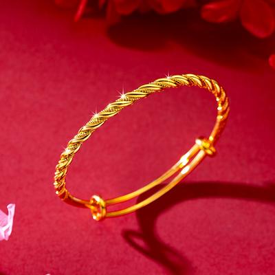 Gold Pure Yellow Bangles 999 Adjustable Fried Dough Twist Luxury Women Wedding Trendy Party Jewelry Bracelets