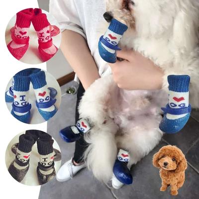 Köpek Kar Botları Yağmur Su Geçirmez Kaymaz Ayakkabı Evcil Hayvan Köpek Ayakkabıları Kauçuk Pamuklu Çoraplar Kış Sıcak Tutun Kalın Çoraplar 4 Adet/set