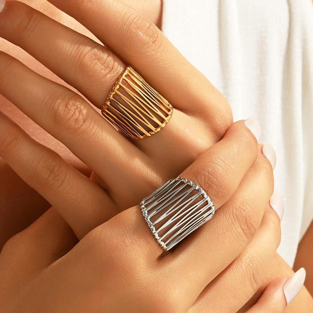 Ins Style Irregular Geometric Stainless Steel Colorfast Open Ring