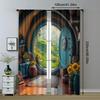 2pc,  Party Window Curtains Charming Hobbit Hole Polyester,Without Electricity Festive Wall Decor Applies to Classroom