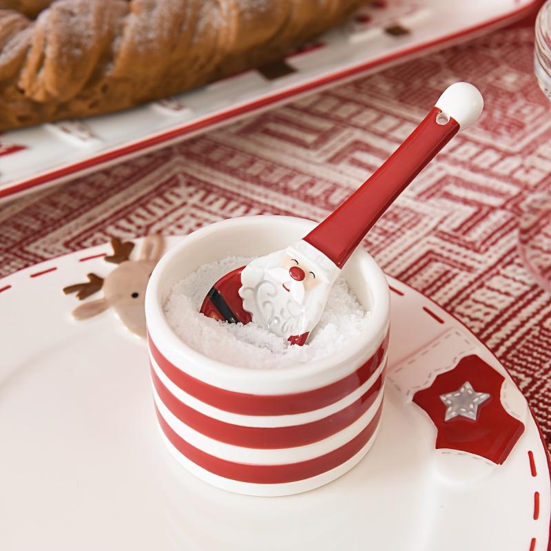 4pcs Santa Claus Ceramic Spoons, Baking Measuring Scoops with Graduations for Salt, Sugar Seasoning and Soups, 3D Embossed Design