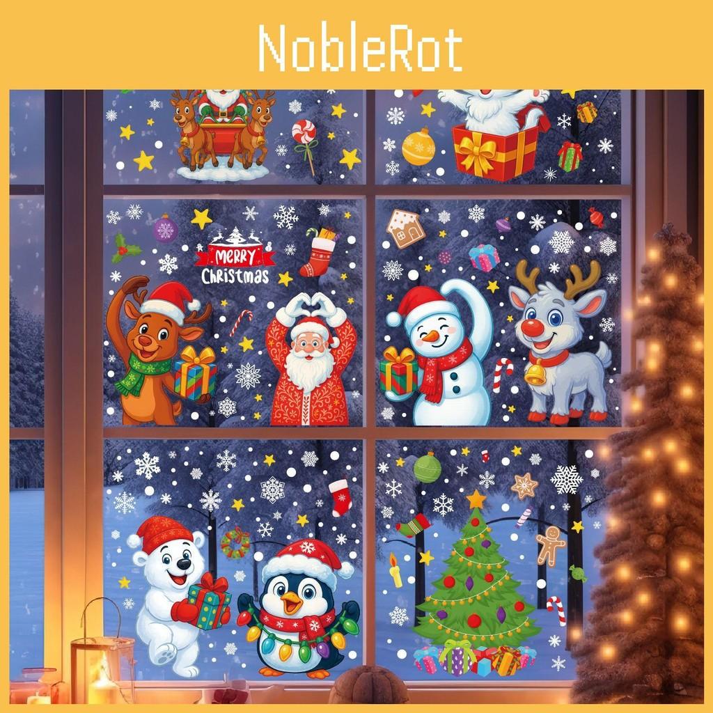 Party Wall Christmas Stickers Set Santa Snowman Reindeer Snowflake Decor Holiday