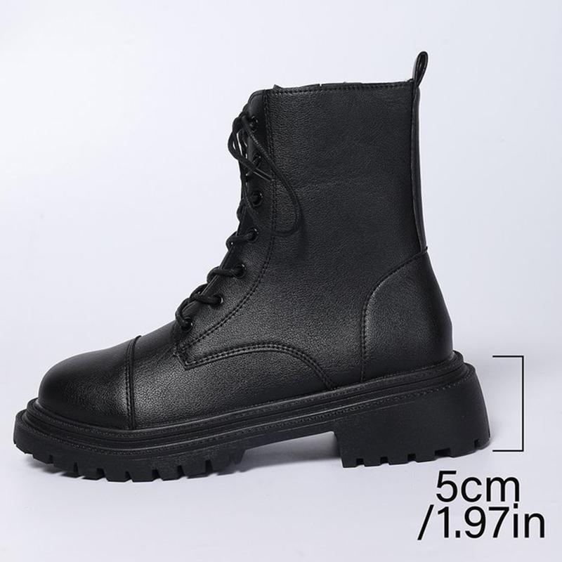 Fashion 2025 Fashion Leather Lace-Up Ankle Boots for Women Wear-Resistant Zip Platform Woman Bootie Round Toe Zip Women's Boots