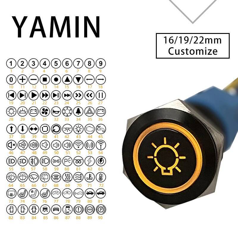 16/19/22mm Black Shell Metal Push Button Switch Customization 3-6V 12-24V 220V Reset/Latching Light Waterproof For Car RV Truck
