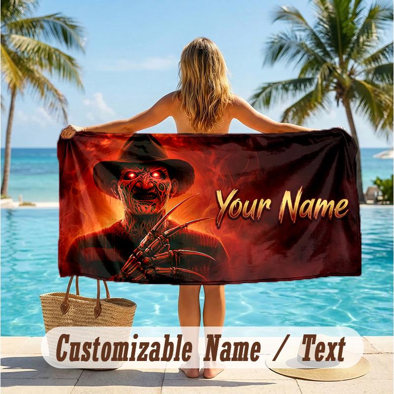 Custom Text Beach Towel, Soft Absorbent Swimming Multi-use TowelA Nightmare On Elm Street Freddy Krueger