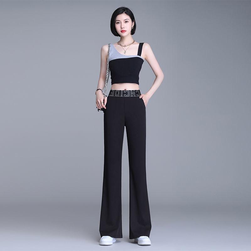 Office Lady Korean Fashion Thin Solid Wide Leg Suits Pants Spring Summer Women High Waist Elastic Loose Casual Straight Trousers