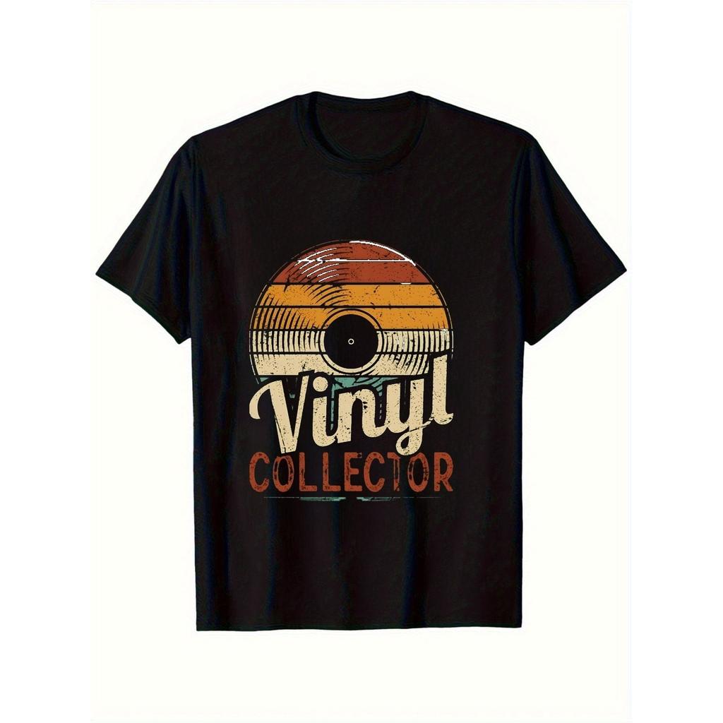Vintage Vinyl Collector Graphic Tshirt Retro Record Music Print Cotton Crew Neck Short Sleeve Casual Tee Top For Men