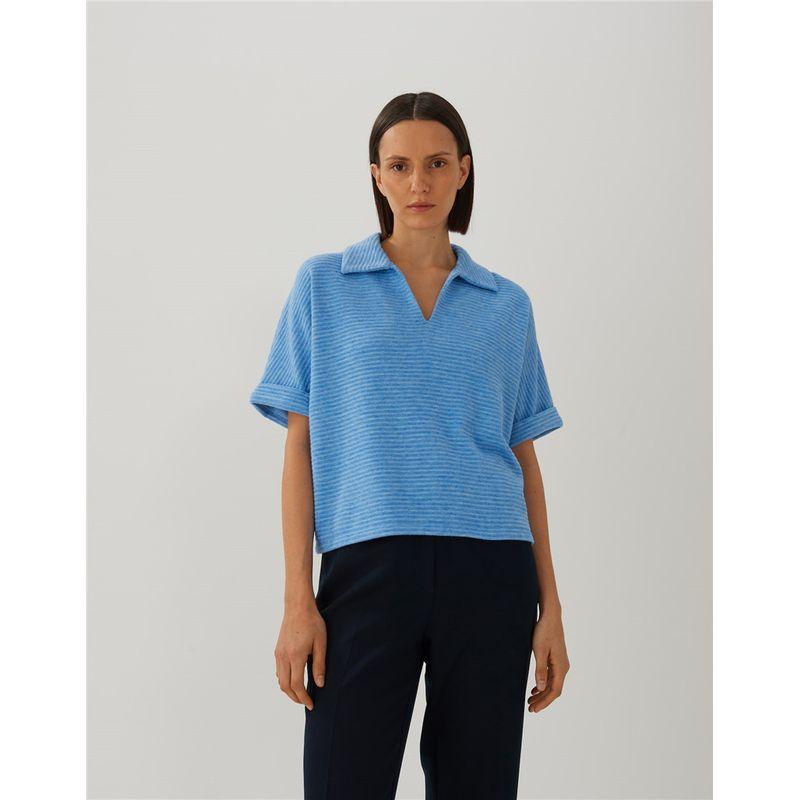 

Official Website New Arrival Spring and Autumn Thick Thin Striped Loose Batwing Sleeve Women s Polo Collar Short Sleeve Tops Shirt Blue 42