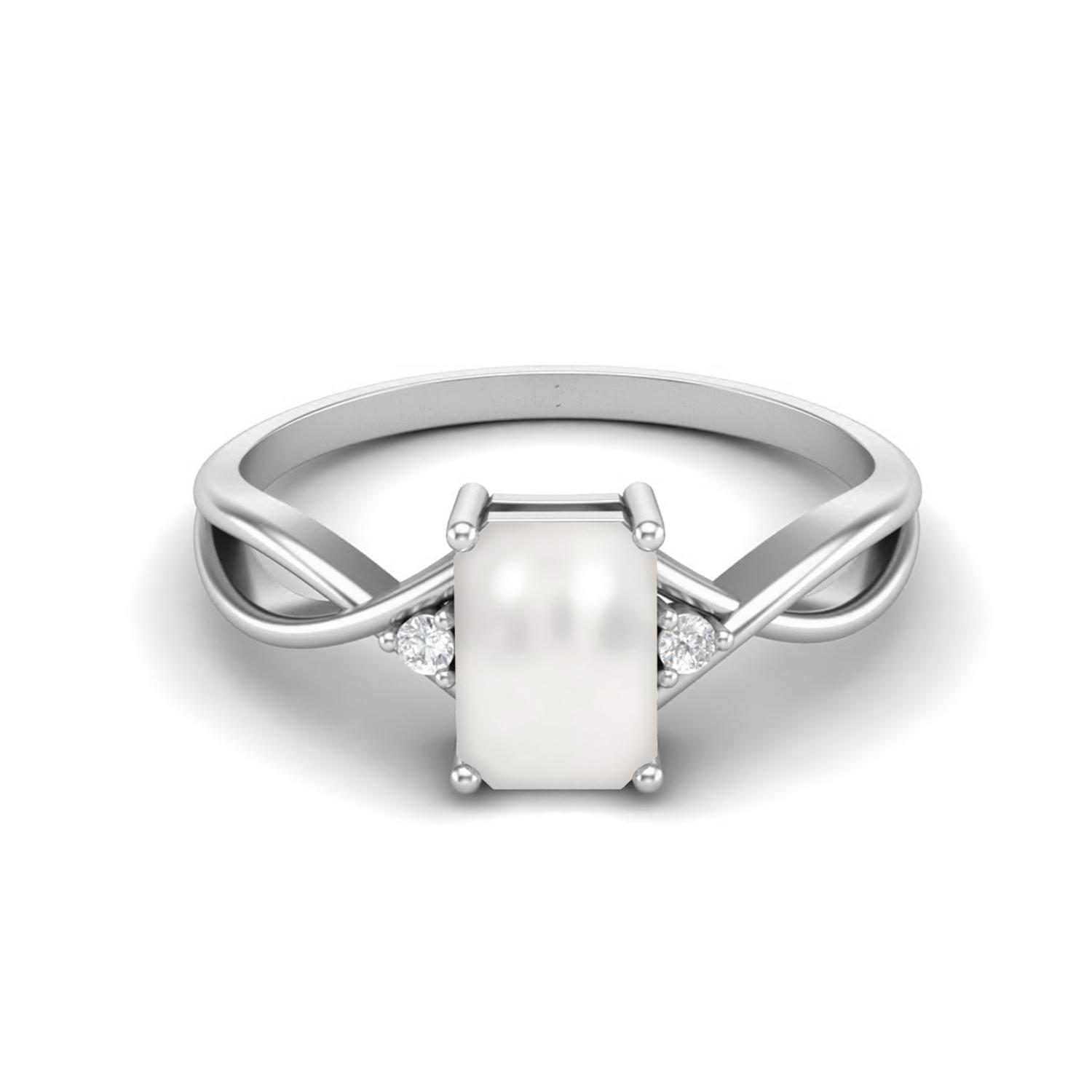 

925 Sterling Silver 7x5mm Octagon Shape Pearl Women Celtic Engagement Ring 7 белый