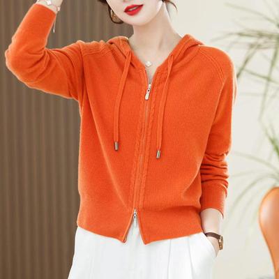 Autumn Fashion Outerwear Knitted Sweater Hooded Cardigan Women's Fashion Outerwear Long Sleeved Loose Solid Color Sweater Jacket