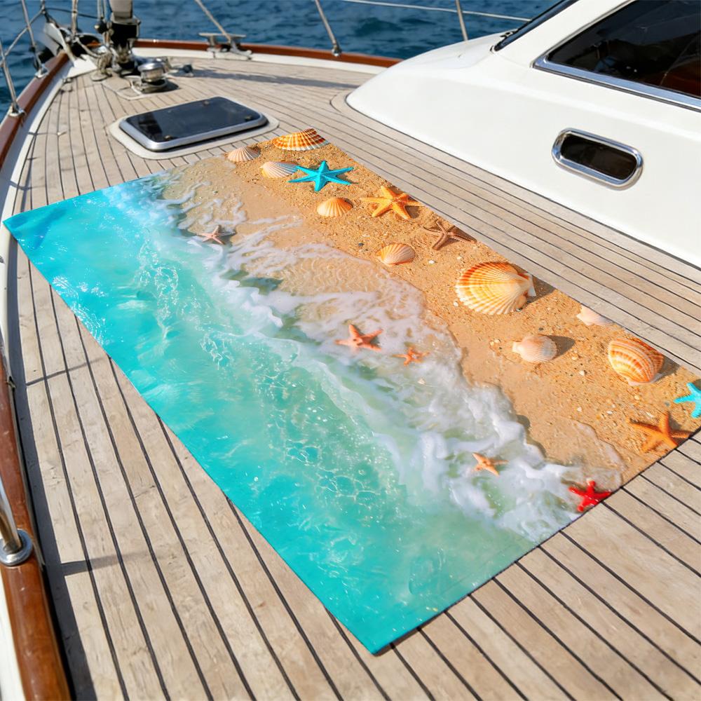 Realistic Beach Scene Beach Towel – Oversized Quick Dry Sand Free with Starfish & Seashell Print