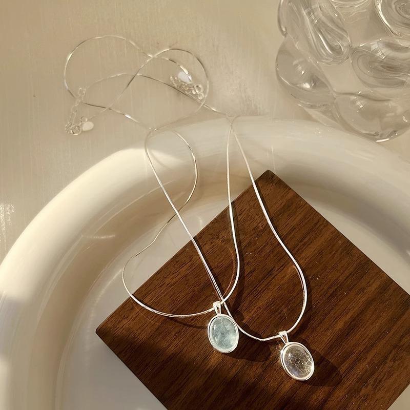 Elegant Blue Oval Zirconia Necklace - Women's Chic Clavicle Chain In INS Style