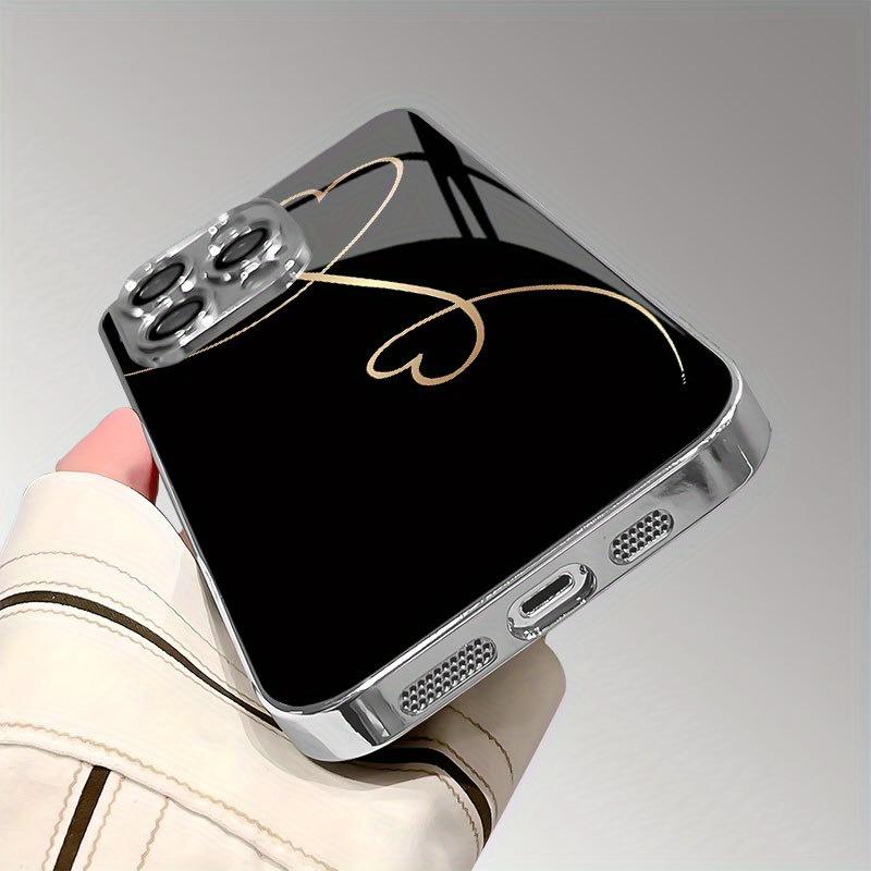 Love Heart Pattern Electroplated Glass Phone Case Suitable for iPhone 17 16 15 14 13 12 11 Pro Max Plus Shockproof Back Cover