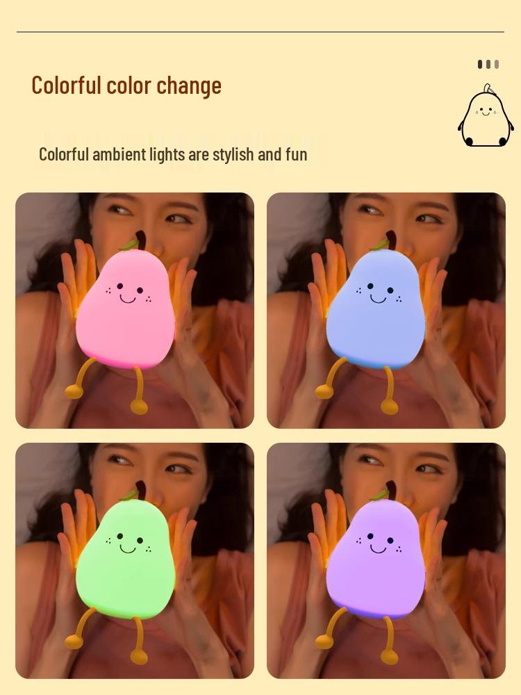 Pat Pat Silicone Pear Night Light - Cute Eye Protection Sleep Companion for Girls