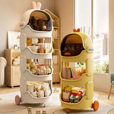 Kids Toy Storage Organizer with Wheels And Top Lid Space Duck/Rabbit Design Stackable Rolling Cart for Baby Nursery Playroom Bedroom