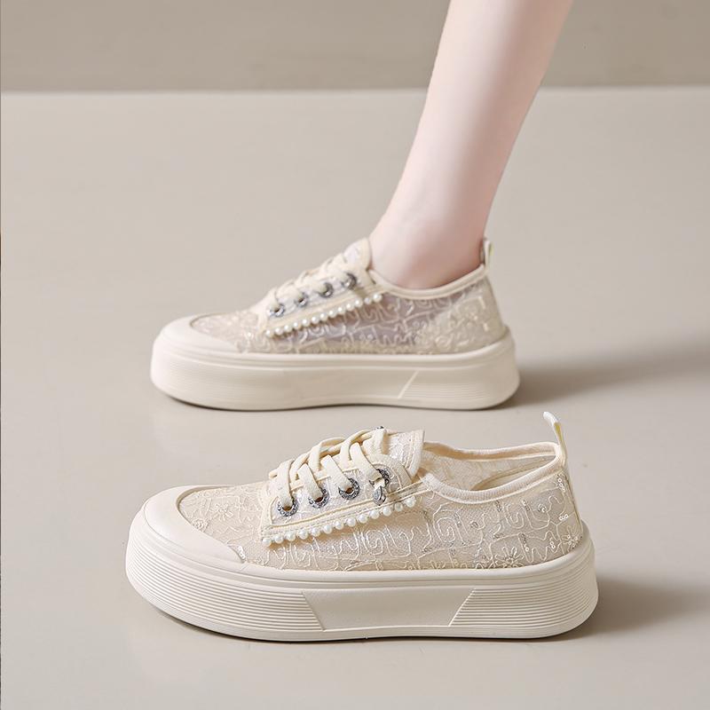 CRLAYDK Klassische Damen-Sneaker Schnürung Jacquard Lässig Sommer Atmungsaktiv Skateboard-Schuhe Damen Plateau Mesh Walking Tennis