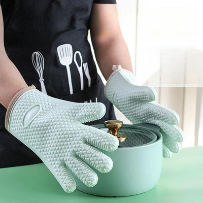 Küchen-Backhandschuhe für die Mikrowelle, Verbrühungsschutz, isolierte Ofenhandschuhe, verdickte, isolierte Fünffingerhandschuhe aus Silikon