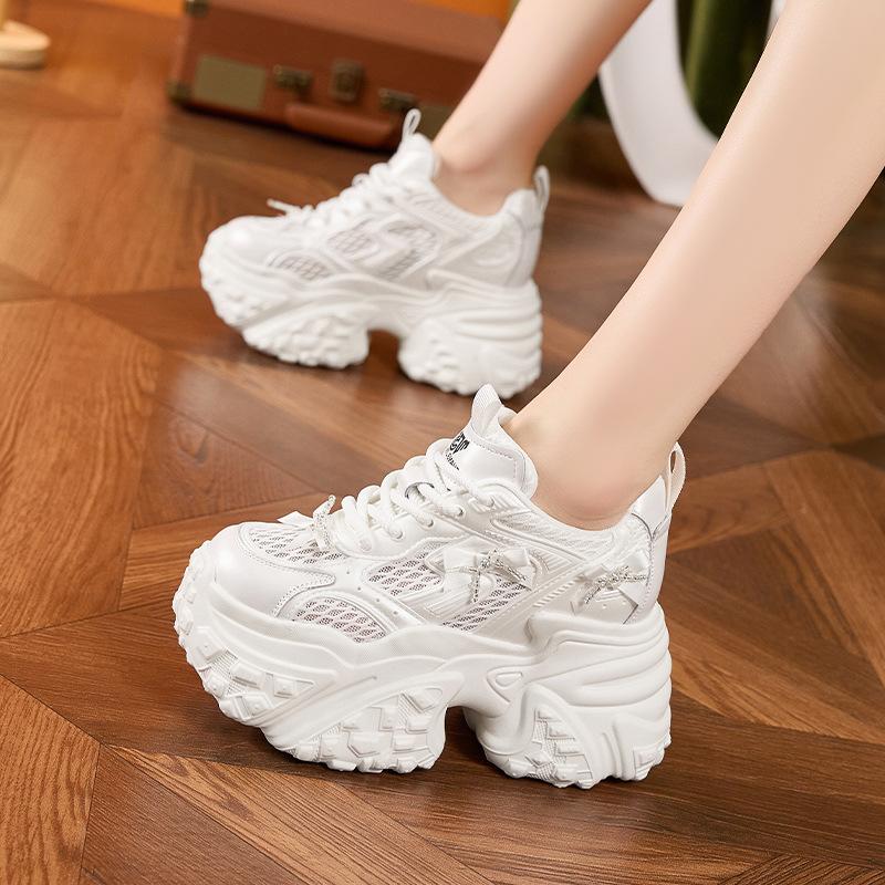 Fashion 10CM Air Mesh Genuine Leather Chunky Sneaker Fashion Spring Summer Ankle Boots Hook High Brand Comfy Booties Flower Shoes Women