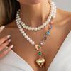 IngeSight.Z Elegant Imitation Pearl Colorful Acrylic Metal Big Heart Shape Pendant Necklace for Women Fashion Boho Jewelry Gifts
