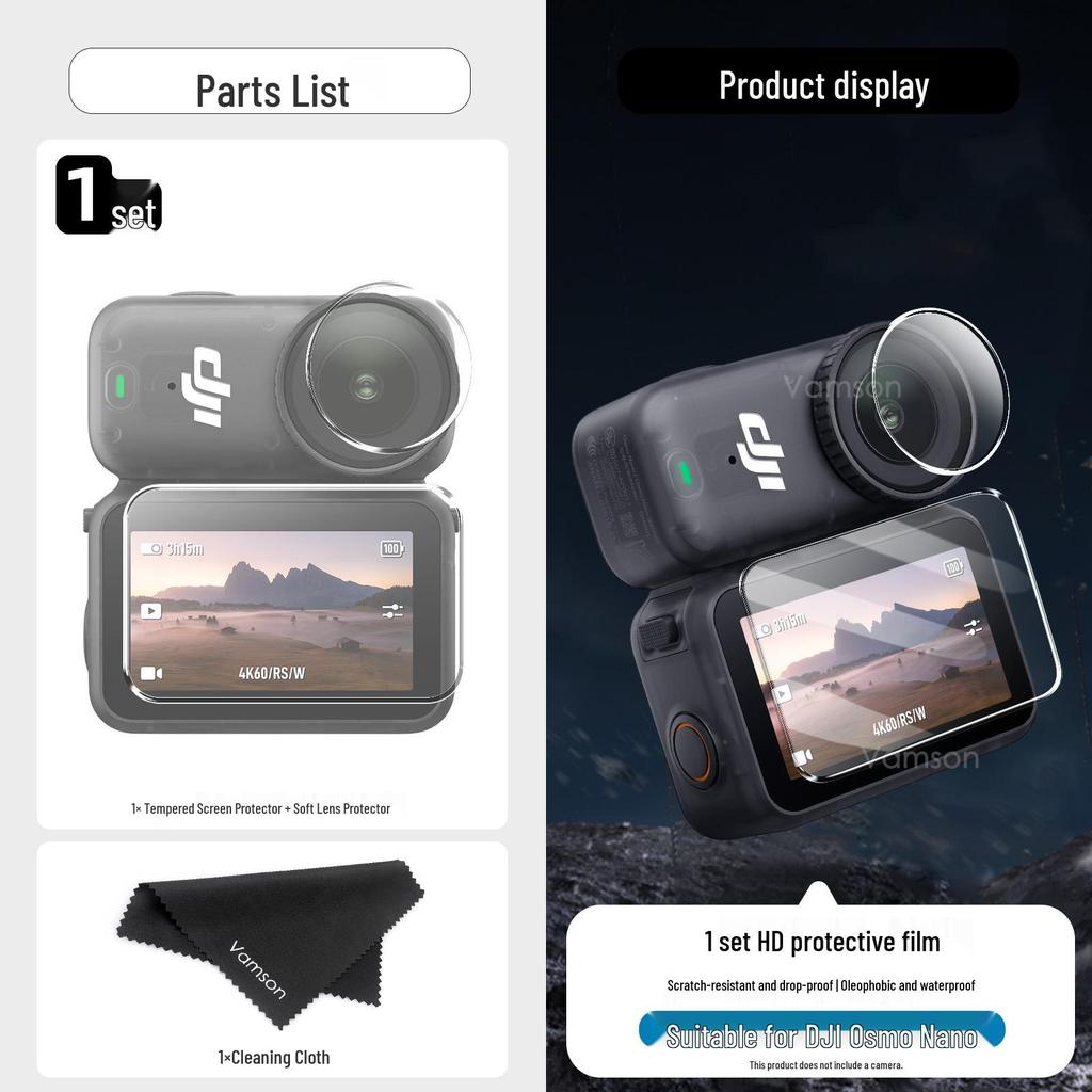 DJI Osmo Nano HD Explosion-Proof Tempered Film & Selfie Stick for Action Camera