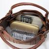 Soft leather round bag multi-stripe 2-way