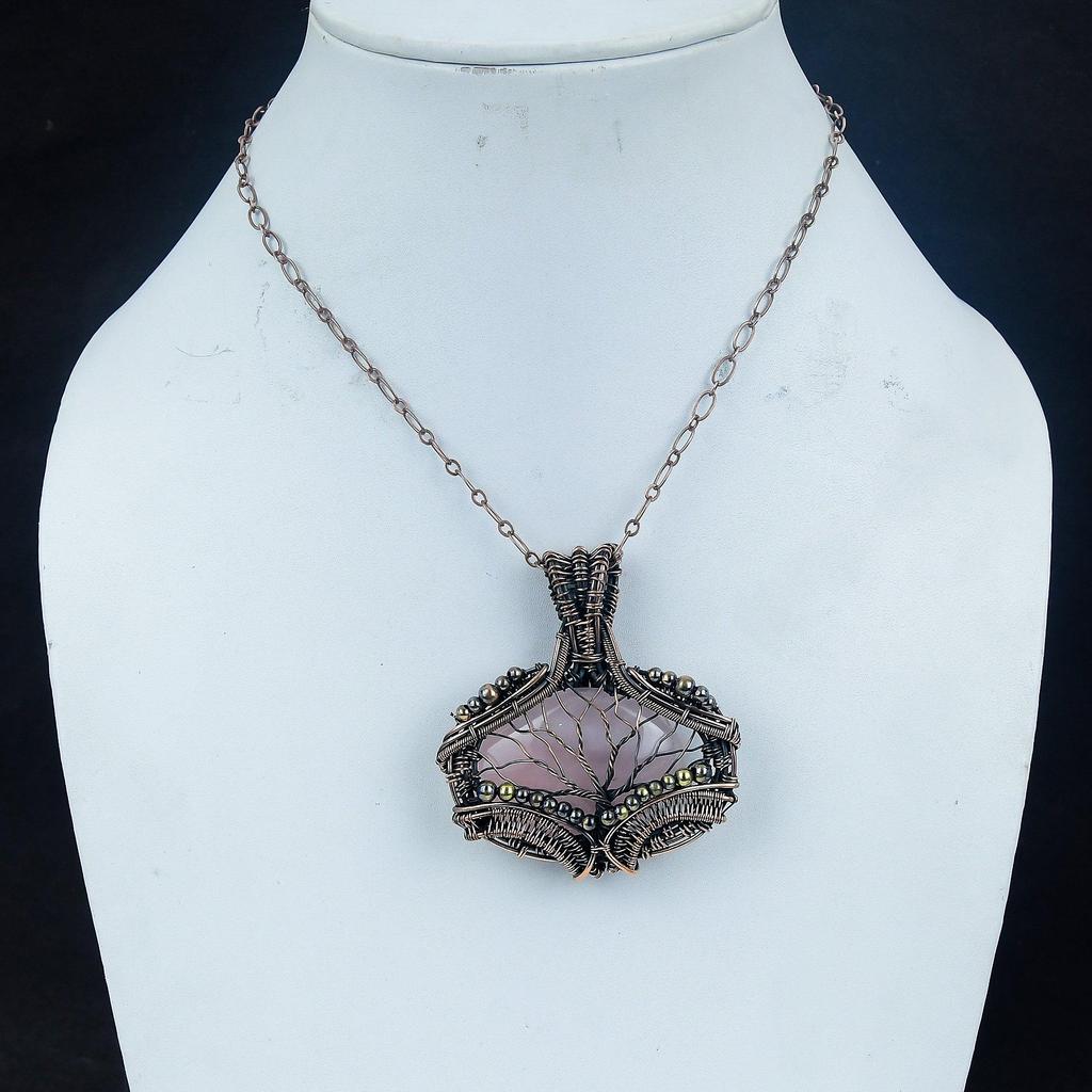Rose Quartz Jewelry, 999 Copper Wire Wrapped Pendant Handmade Gemstone Jewelry, Gifts For Wife Brand New Pendant
