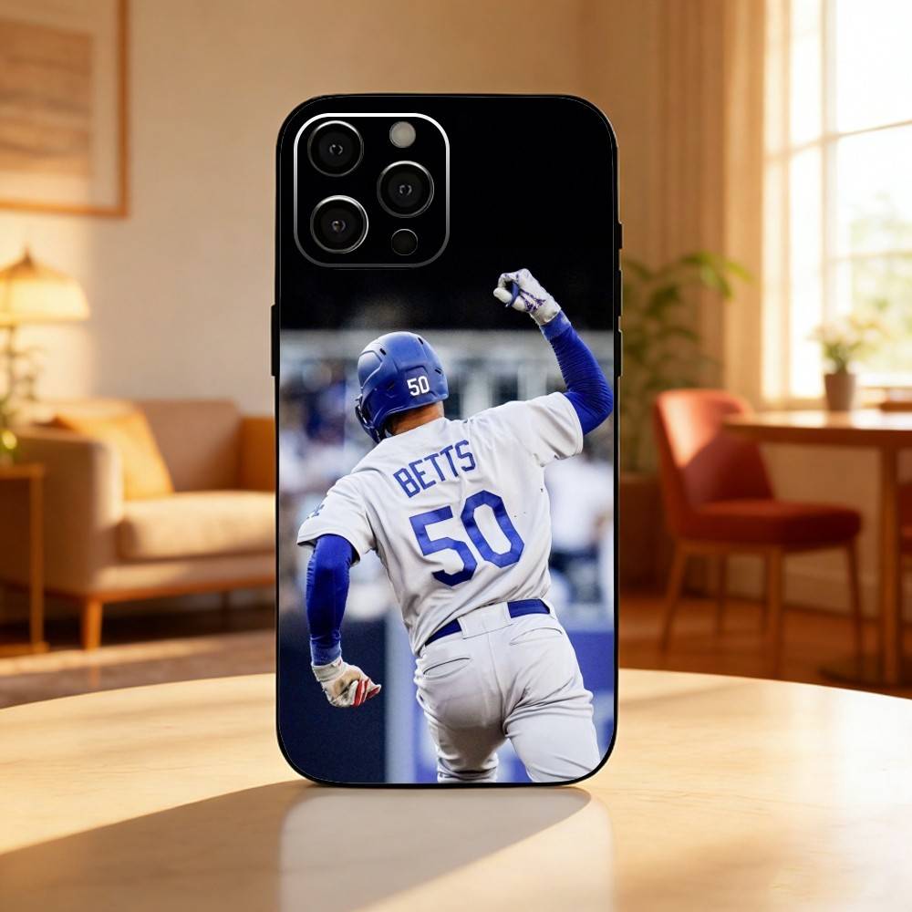 baseball player M-Mookie Betts 50 Phone Case For iPhone17,16,15,14,13,12 Plus,Max Soft Silicone Black Cover iPhone16e