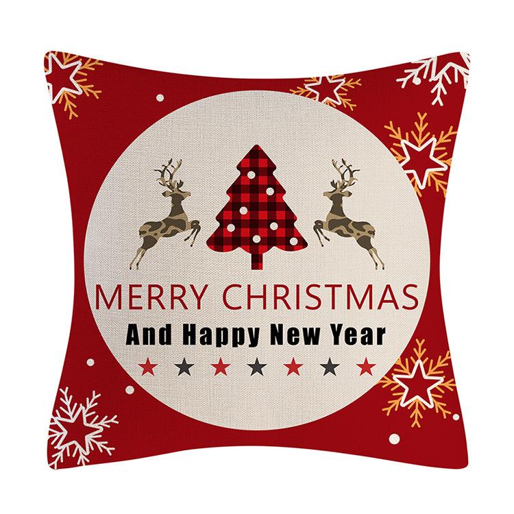 Red Series Snowflake Reindeer Pattern Throw Pillow Cover with Short Plush Print for Living Room Sofa Decoration Cushion Cover