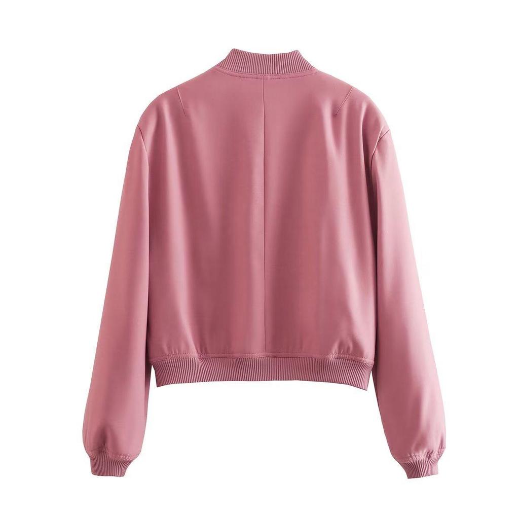2026 Spring Women's Stand Collar Jacket with Large Pockets, Minimalist Solid Color Casual Coat for Daily Streetwear, Lightweight Outerwear
