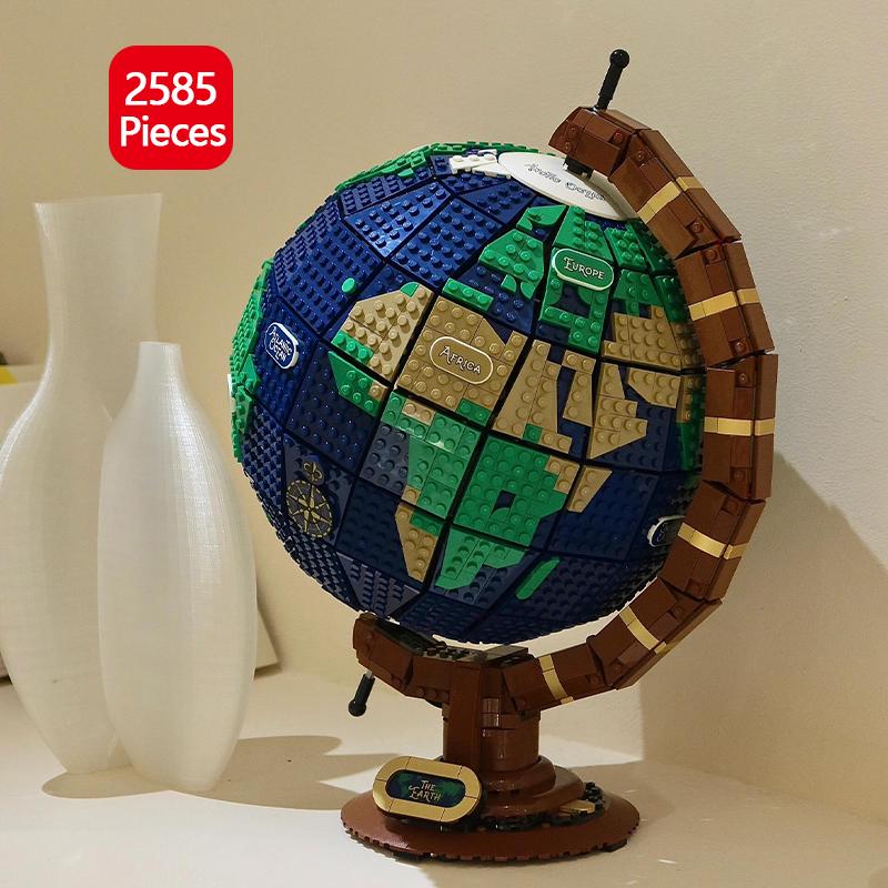 Creative Series Globe Building Blocks Set (2585 Pieces) - Diy World Map Model Geography Educational Toys For Adults Holiday Gift