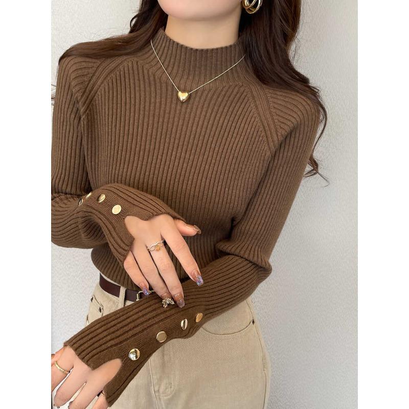 White Bottoming Shirt Women's Autumn and Winter New Semi-turtleneck Sweater with Knitted Long-sleeved Top