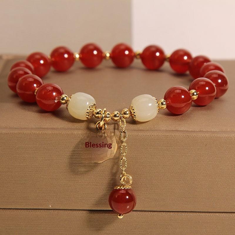 1Pcs Charm Talismans Jewelry Red Natural Jade Beads Bracelet Luxury Gemstone Accessories Gifts For Women