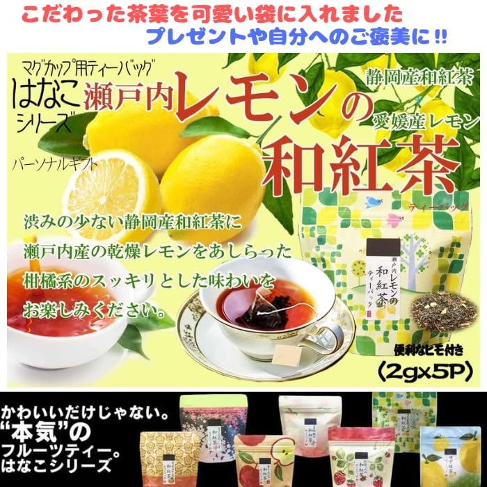 Set of 6 Fruit Tea Bags (Aomori Honey Apple, Shizuoka Benihoppe, Yamanashi White Peach, Yorii Mandarin Orange, Setouchi Lemon, Tokushima Yuzu Green