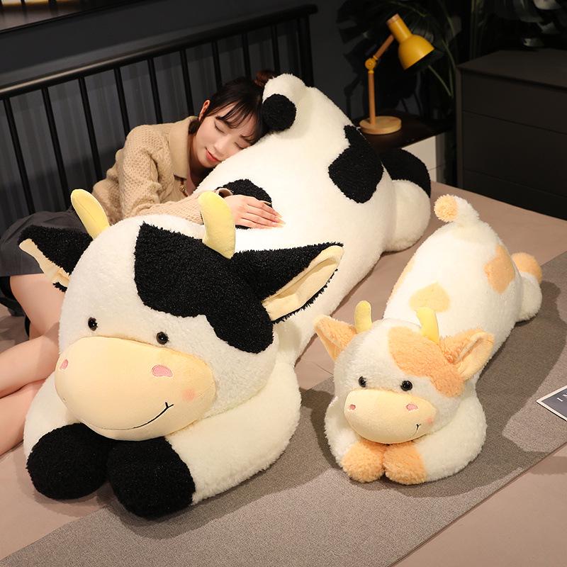 Adorable Lying Cow Plush Pillow - Large Comforting Doll for Girls' Bedtime