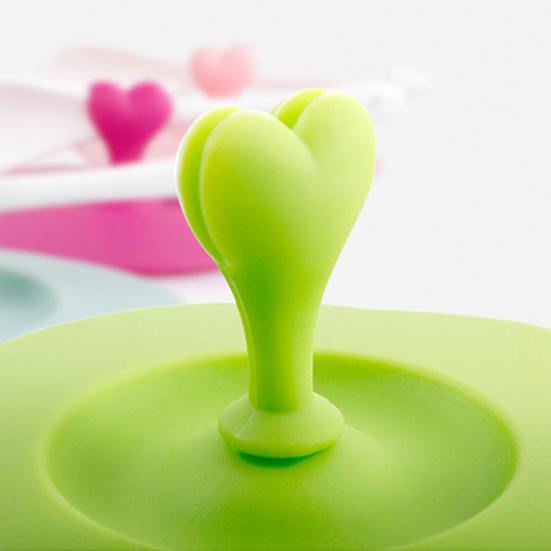 Cup Cover Food-grade Heart Handle Silicone Solid Color Anti-dust Cup Lid for Cup