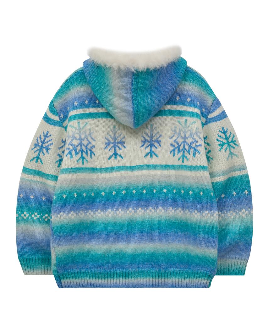 WAIKEI Snow Gradient Fur Hooded Zip-Up Blue