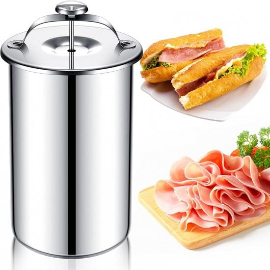 Skylety 1 Piece Meat Press Maker with Thermometer Stainless Steel Ham Deli Meat Bacon Sandwich Press Maker for Making Homemade Healthy Deli Seafood 1