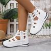 Women'S White High-Top Cage Cut-Out Zipper Thick Sole Sneakers - Breathable PU Upper, Cushioned Comfort, All-Season Casual & Light Sports Shoes