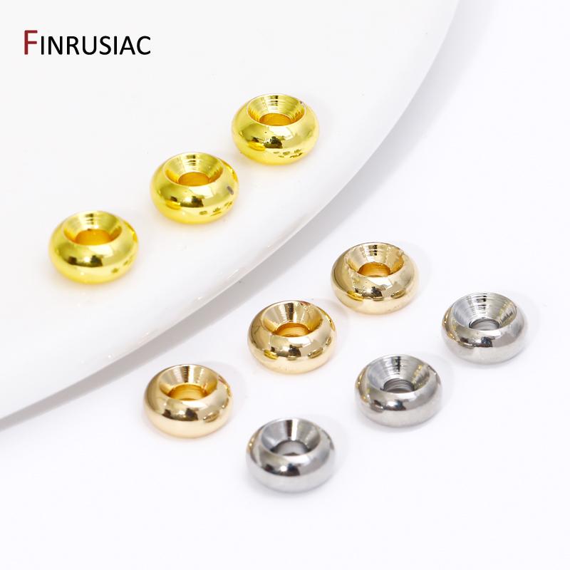 14/18K Gold Plated Smooth Round Spacer Beads,Brass Flat Loose Beads Separators For DIY Bracelet Beading Jewelry Accessories