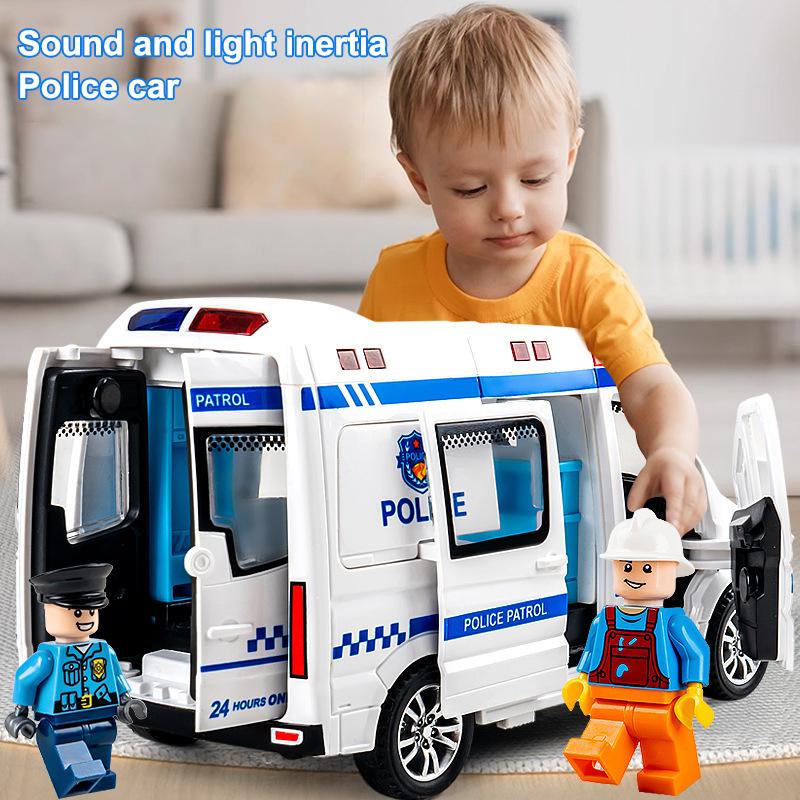 Mini Car Diecast Ambulance Fire-Truck Policecar Model Sound And Light Vehicle Simulation Collection Gifts Toys Boys