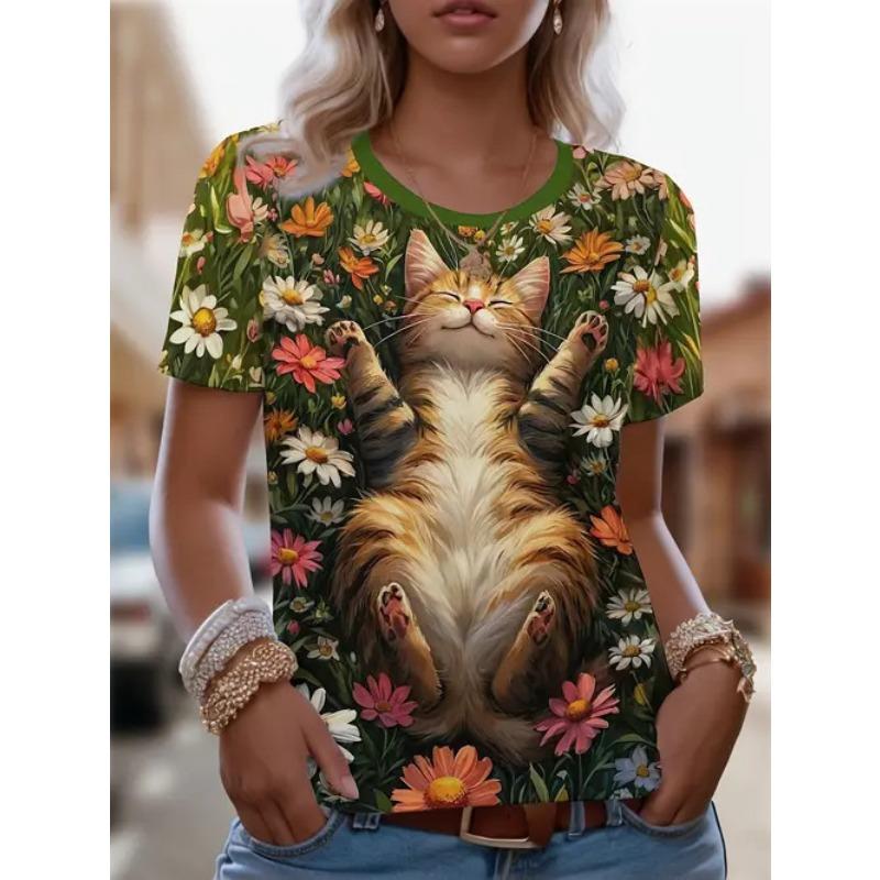 Fashion Casual Versatile Short Sleeve Crew Neck Printed Top Loose T-Shirts Women’s