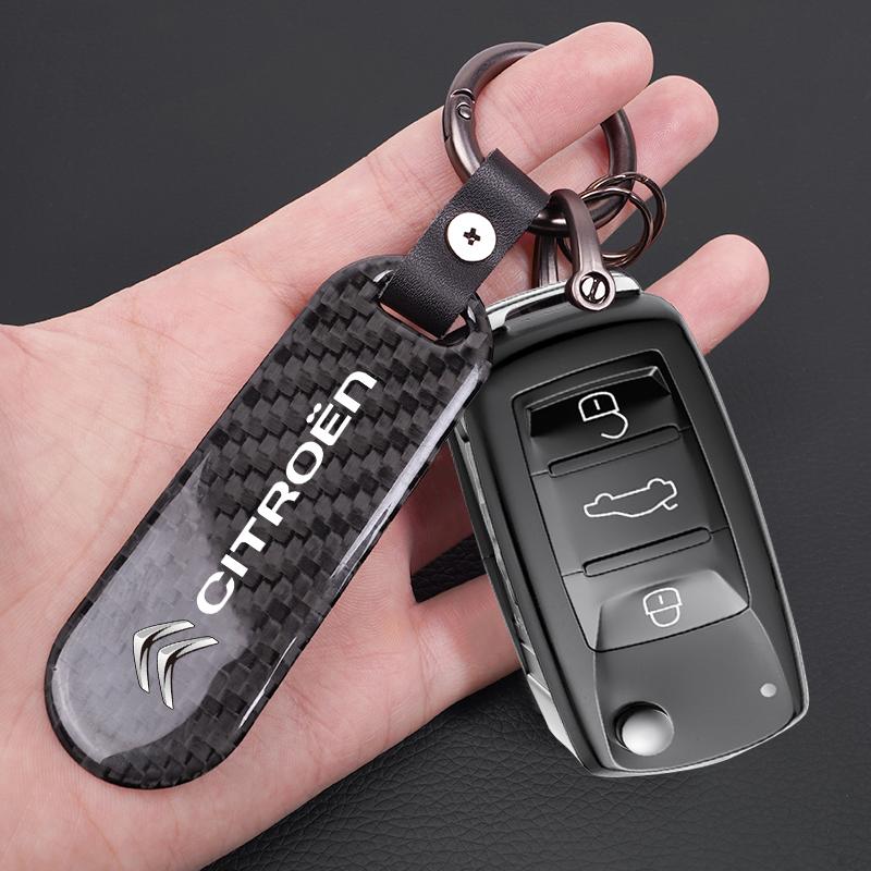 Kohlefaser-Textur Autoschlüsselanhänger Ring Auto Schlüsselanhänger Für Citroen C1 DS3 C2 C3 Vts C4 Saxo C4L C5 C6 C8 Xsara C3-XR Picasso