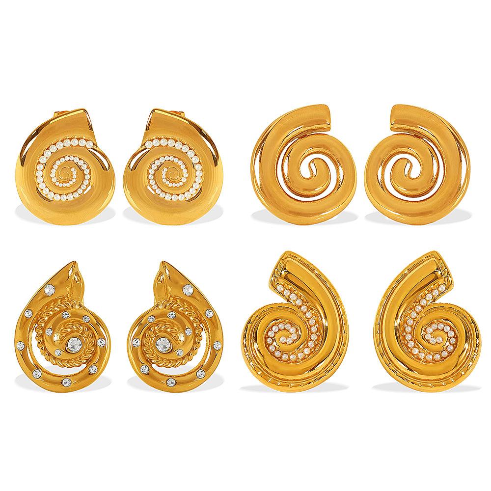 Retro Style Simple Thread Imitation Pearl Earrings Stainless Steel Gold-Plated Diamond-Encrusted Versatile Earrings Women