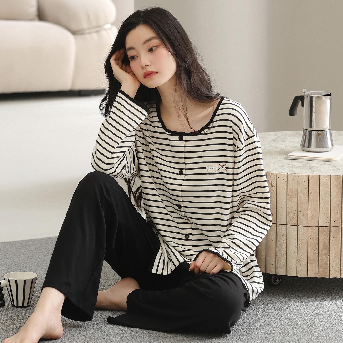 

Женская сексуальная хлопковая пижама-кардиган высокого класса - С длинным рукавом, из слаб-спандекса, для весны/осени Large