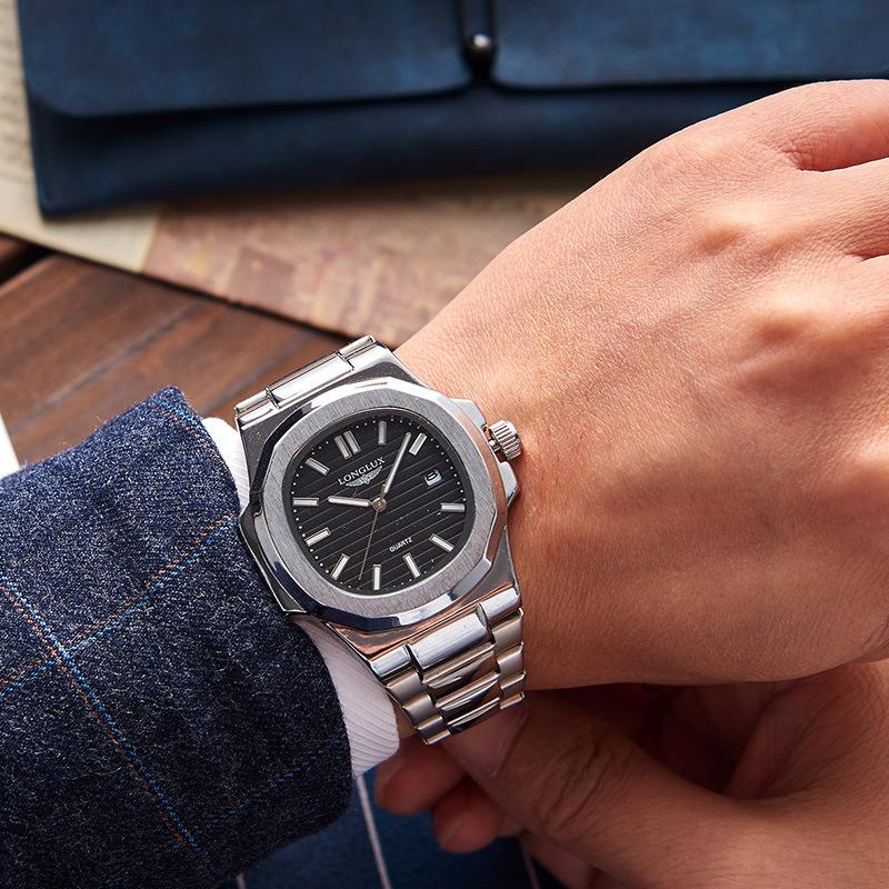 

LONGLUX Мужские часы Nautilus со стальным ремешком и календарем, светящиеся деловые кварцевые часы